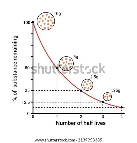Graph of half life and radioactive decay curve in physics