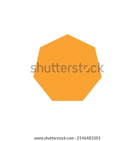 2D heptagon shape in mathematics. Orange heptagon shape drawing for kids isolated on white background