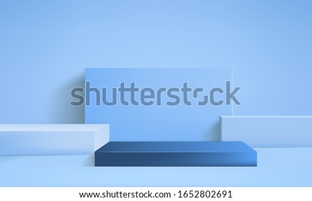 background vector 3d blue rendering with podium minimal blue display scene, minimal display background 3d rendering abstract geometric shape blue pastel, 3D stand pedestal background for show product