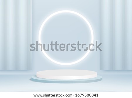 Background vector 3d blue rendering with podium and minimal blue stage scene, product abstract background 3d rendering abstract stage shape blue pastel podium. Stage 3d for product in podium scene