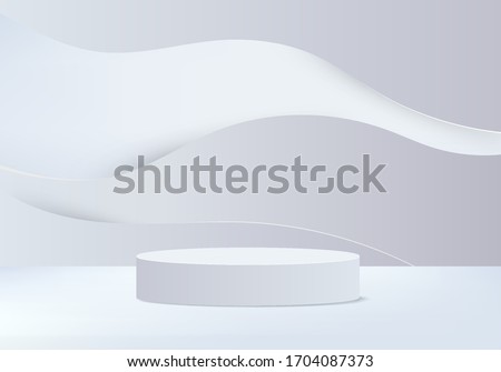 Background vector 3d grey rendering with podium and minimal white wall scene, minimal abstract gray background 3d rendering abstract geometric shape grey scene. Stage for awards on premium background