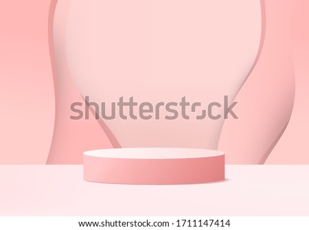 3d podium background vector for cosmetic products studio, display love romantic. Pink podium render on pink background. 3d podium background studio cosmetic products. studio 3D render display pink