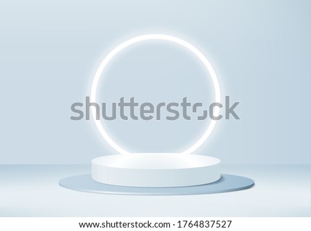 Background vector 3d blue rendering with stage product and minimal blue wall scene, minimal product background 3d rendering abstract stage geometric shape blue pastel. Stage for product light platform