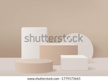 Background vector 3d brown rendering with podium and minimal cream studio scene, background 3d rendering geometric shape brown pastel. Stage for product display in cream brown studio background