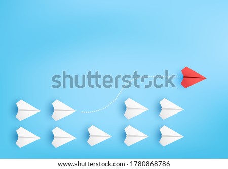 Business competitor advantage of paper plane in new competitive, 
competitor individual pointing in different ways for new competitive advantage on 3D render vector. advantage for new idea competition