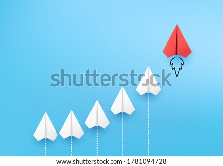 Business competitor advantage of paper plane in new direction, 
competitor individual pointing in different ways for new competitive solution on 3D render vector. leadership for new ideas competition.