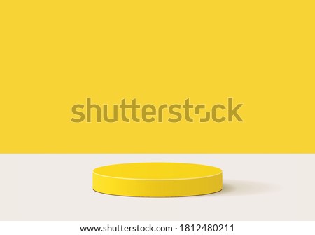 Cylinder yellow background minimal scene with yellow geometric platform. Summer background vector 3d rendering with podium. stand for products. Stage Showcase on pedestal 3d yellow background studio