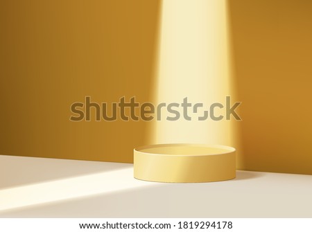 3d product abstract minimal scene spotlight with geometric platform. spotlight background vector 3d render with podium. scene to show cosmetic product spotlight. product showcase on 3d yellow scene 