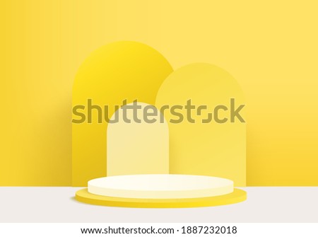 3d background products minimal podium scene with geometric platform. background vector 3d rendering with podium. stand to show cosmetic products. Stage showcase on pedestal modern studio yellow pastel