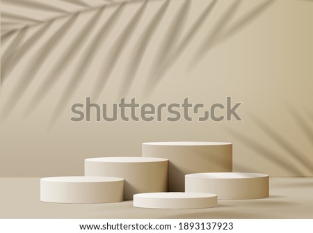 3d background products minimal podium scene with beige pedestal. display background vector 3d rendering with podium. stand to show cosmetic products 3d. Stage showcase on pedestal studio beige podium 