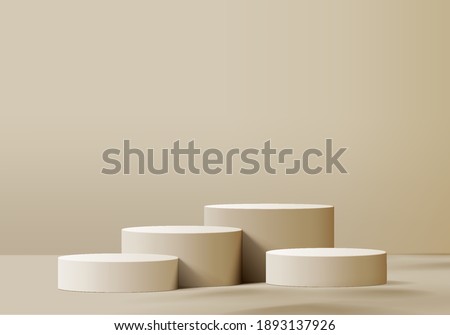 3d background cosmetic products podium scene with geometric platform. Beige background vector 3d rendering with podium. stand to show cosmetic products. Stage showcase on pedestal studio cream pastel