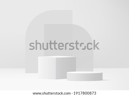 Cylinder abstract minimal scene with geometric platform. White background vector 3d rendering with podium. stand to show cosmetic products. Stage showcase on pedestal modern 3d studio gray pastel