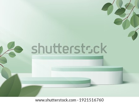 3d background products display podium scene with geometric platform. background vector 3d rendering podium. stand display cosmetic product 3d background. Stage product on pedestal display steps green
