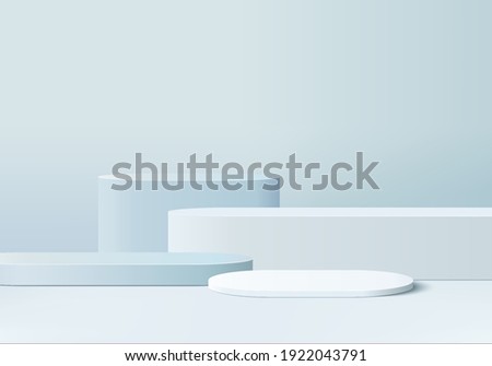 products display 3d background podium scene with shape geometric platform. background vector 3d rendering with podium. display to show cosmetic products. Stage showcase on pedestal display blue studio