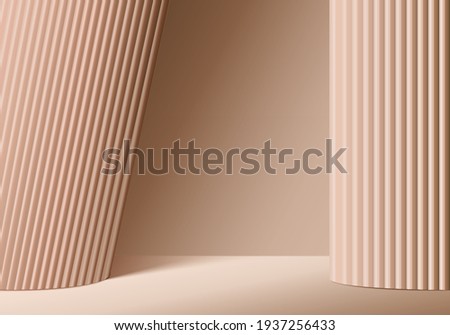 3d background products display podium scene with geometric platform. brown background vector 3d rendering podium. stand to show cosmetic products. Stage showcase on pedestal display 3d beige studio