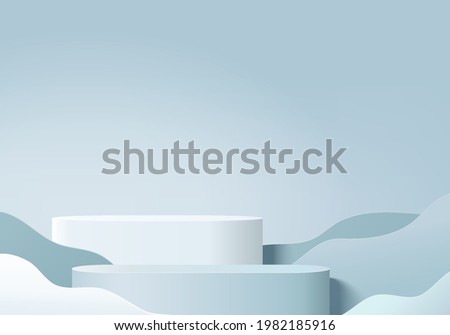 3d background products display podium scene with geometric platform. background vector 3d rendering with podium. stand to show cosmetic products. Stage showcase on pedestal display blue summer