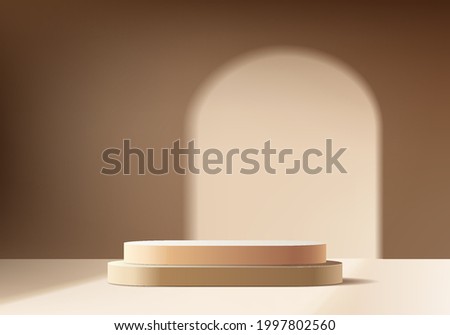 3d background products display podium scene with geometric platform. background vector 3d rendering with podium. stand to show cosmetic products. Stage showcase on pedestal display 3d beige studio