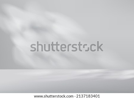 3d gray background product display podium with shadow platform. grey background vector 3d render with white podium. stand to show cosmetic product. Stage showcase on pedestal display white background