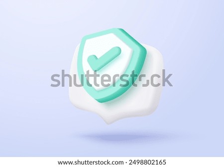 3D shield protection icon with check mark for online payment safety concept. Check mark, correct in minimalist style. 3d quality guarantee icon vector render illustration