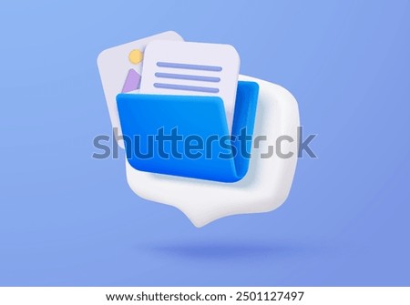 3d folder and paper sheet for management multimedia file cyberspace, document efficient work on project plan. Image paperwork and video document folder icon. 3d picture icon vector render Illustration