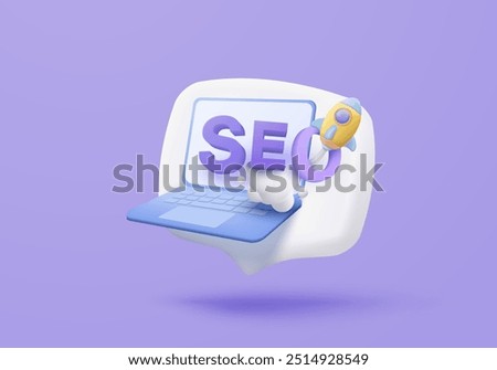 3D seo optimization icon for marketing social media. Interface for research planning web analytics strategy. 3d seo strategy buttons icon vector render illustration