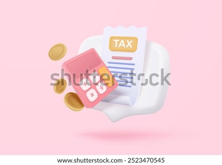 3d tax statistic and wealth management on clipboard checklist. Composition report with financial annual accounting, calculate risk and plan pay invoice. 3d tax strategy vector icon render illustration