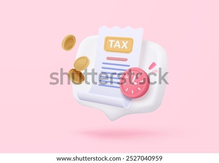 3d tax statistic and wealth management on clipboard checklist. Composition report with financial annual accounting, calculate risk and plan pay invoice. 3d tax strategy vector icon render illustration