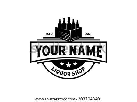 Vintage label badge, liquor bottle logo design template inspiration