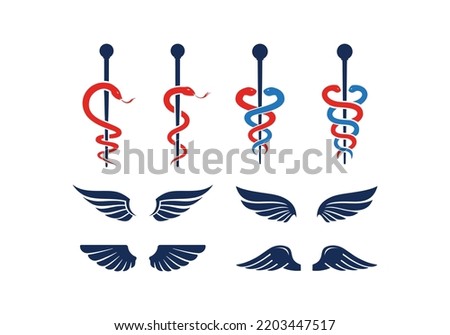 Rod, caduceus snake, wings. Set of medical pharmacy healthcare logo icon design collection
