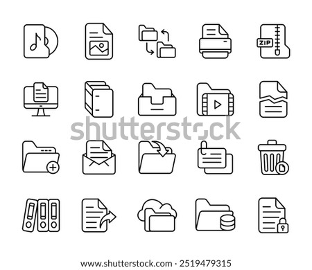 File and Folder Icon Set, File and Folder Outline Icon Set for Digital Use