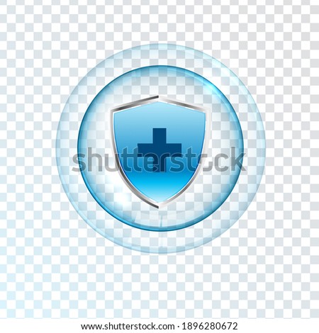 Medical health protection shield cross. Protected steel guard shield concept. Safety badge steel icon. Privacy metal banner shield. Security safeguard metal label. Presentation chrome sticker shape.