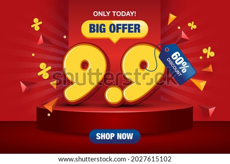9.9 Shopping day sale poster or flyer design. 9.9 Super sale online banner. Eps 10 vector illustration.