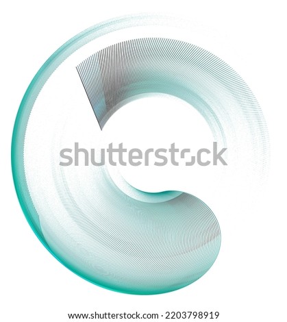 Turquoise, striped, arcuate, air elements form a round frame and rotate on a white background. Icon, logo, symbol, sign. 3d rendering. 3d illustration. Photo stock © 
