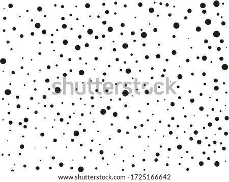 Random halftone. Pointillism style. Background with irregular, chaotic dots, points, circle. Abstract monochrome pattern. Black and white color. Vector illustration 