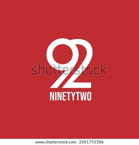 92 ninty two logo concept number   year anniversary vector illustration on Red background