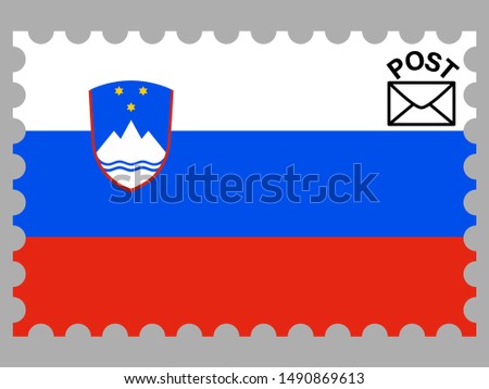 Postage stamp isolated on background with Beautiful national flag of Republic of Slovenia. original colors and proportion. Simply vector illustration eps10, from countries flag set.