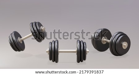 3d realistic set of dumbbells isolated on gray background. Vector illustration.