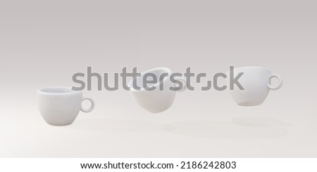 3d set white cups on a grey background. Vector illustration.