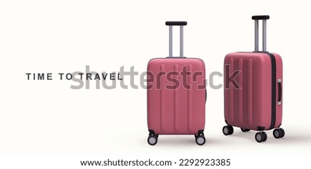 3D realistic burgundy travel trolley bags. Vector illustration.
