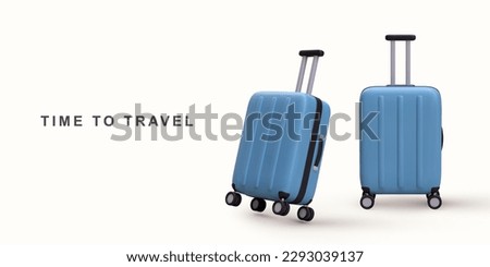 3D realistic blue travel trolley bags on white background. Vector illustration.
