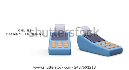 3d Two Blue Realistic Pos terminals payment methods, online shopping payment by credit card. Vector illustration.
