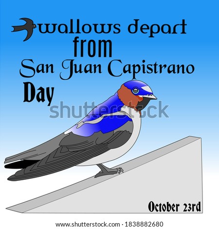 Swallows depart from san juan capistrano day on October 23. Vector Illustration