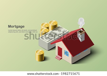 Home Loan concept, Buying a property. Real estate agent at  investment, mortgage, house loan, account, banking. Money with Red home Isometric.