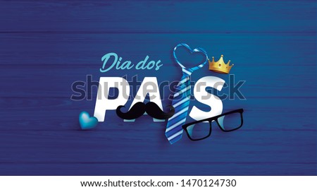 Happy Father's Day card in portuguese words with necktie,glasses and moustache on blue.Promotion and shopping template for Father's Day.Vector illustration EPS10 - Vetorial