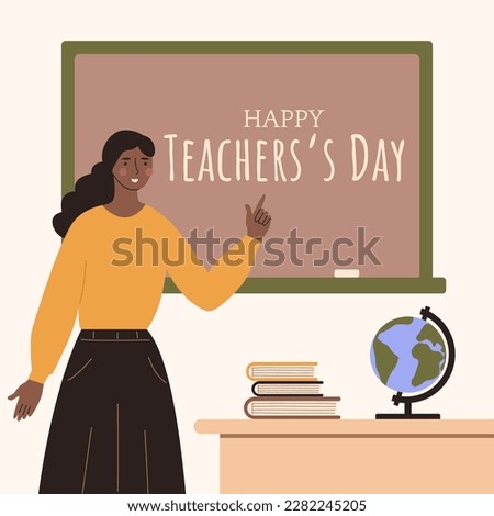 An african teacher in near the blackboard.African american teacher.Variety in education. Stock vector illustration.