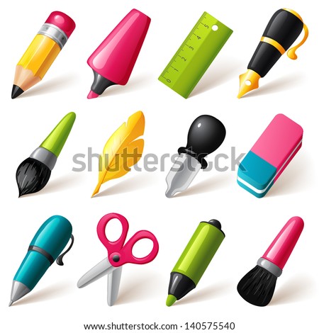 Drawing and Writing tools icon set