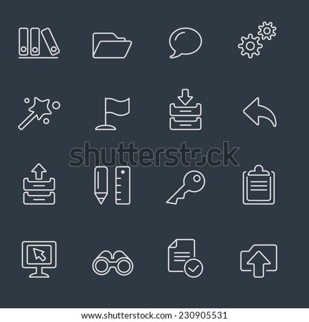 Computer icons, thin line design, dark background