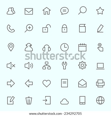 Icon set for web, simple and thin line design