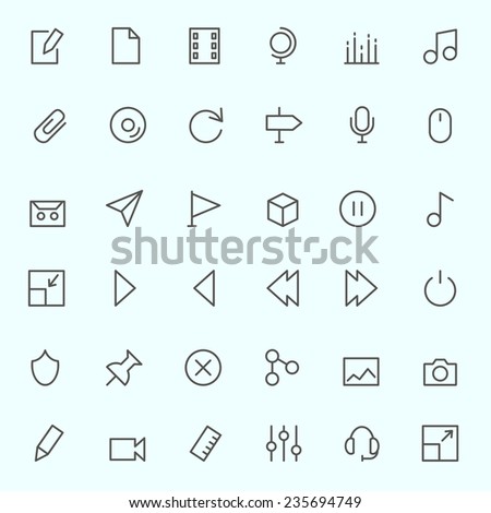 Media icons, simple and thin line design