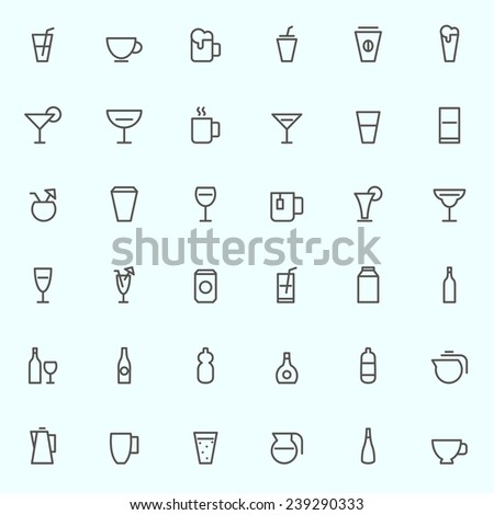 Drink icons, simple and thin line design